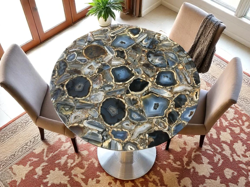 Round Agate Coffee Table – Timeless Elegance for Any Room